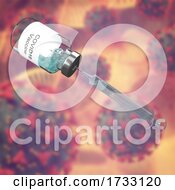 Poster, Art Print Of 3d Medical Background With Covid Vaccine And Syringe Against Virus Cell Image