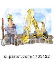 Construction Worker And Backhoe On A White Background by djart