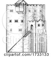 Poster, Art Print Of Castle Old Medieval Building Vintage Woodcut Style