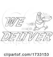 Outline Fast Running Chicken With We Deliver Text by LaffToon