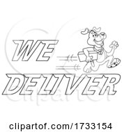 Outline Fast Running Dog With We Deliver Text by LaffToon