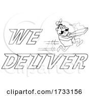 Poster, Art Print Of Lineart Fast Running Pizza Delivery Man With We Deliver Text