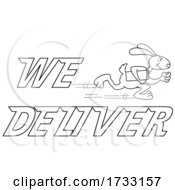 Poster, Art Print Of Lineart Fast Running Rabbit With We Deliver Text