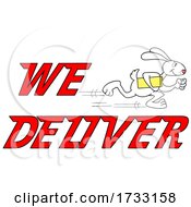 Poster, Art Print Of Fast Running Rabbit With We Deliver Text