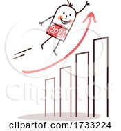 Poster, Art Print Of New Year Stick Man Flying Over A Graph