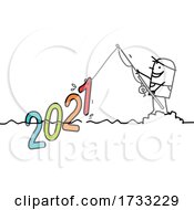Poster, Art Print Of Stick Man Fishing And Catching The New Year