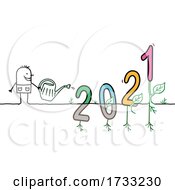 Poster, Art Print Of New Year Stick Man Watering Plants
