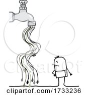 Stick Man With Squiggles Flowing From A Faucet