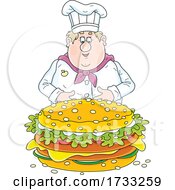 Fat Male Chef With A Giant Cheeseburger