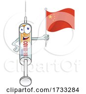 Covid 19 Syringe Vaccine Mascot Character Holding A Chinese Flag by Domenico Condello