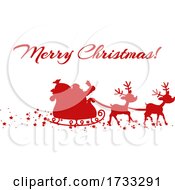 Poster, Art Print Of Red Silhouette Of Santa And Magic Reindeer And Merry Christmas