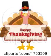 Turkey Bird Wearing A Pilgrim Hat And Holding A Happy Thanksgiving Sign