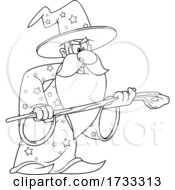 Poster, Art Print Of Black And White Wizard Holding A Cane