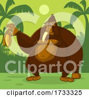 Poster, Art Print Of Gorilla Eating A Banana And Holding A Peel In A Jungle