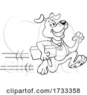 Outline Black And White Running Delivery Dog With A Package