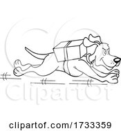Outline Black And White Running Dog With A Delivery Package On His Back