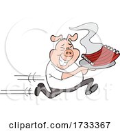 Poster, Art Print Of Running Pig Delivering Ribs