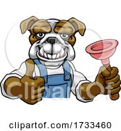 Poster, Art Print Of Bulldog Plumber Cartoon Mascot Holding Plunger