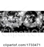 Poster, Art Print Of Silver Happy New Year Banner With Bokeh Lights Design