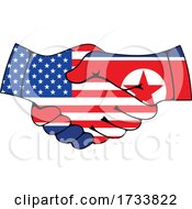 Poster, Art Print Of North Korean And American Flag Hands Shaking