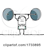 Poster, Art Print Of Stick Woman Lifting A Heavy Barbell