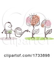 Poster, Art Print Of Stick Man Watering Brain Plants