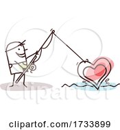 Poster, Art Print Of Stick Man Fishing A Love Heart Out Of Water