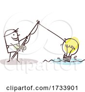 Poster, Art Print Of Stick Man Fishing A Light Bulb Out Of Water