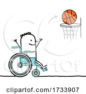 Poster, Art Print Of Handicap Stick Man Playing Basketball In A Wheelchair