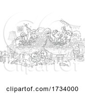 Poster, Art Print Of Black And White Cat And Family Celebrating And Feasting
