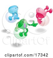 Three Bean Characters One Blue Green And Pink Racing Eachother While Bouncing On Balls Clipart Illustration by AtStockIllustration