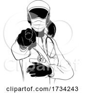 Woman Doctor PPE Mask Pointing Need You Silhouette
