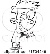 Poster, Art Print Of Clipart Outline Cartoon Boy Reaching His Hands Out To Receive