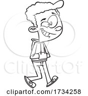 Poster, Art Print Of Clipart Outline Cartoon Happy Teen Boy Walking