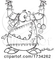 Poster, Art Print Of Clipart Outline Cartoon Christmas Monster Decorated In Baubles And Lights