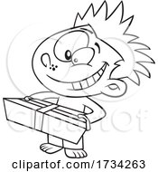 Clipart Black And White Cartoon Boy Holding A Gift On Christmas Morning by toonaday