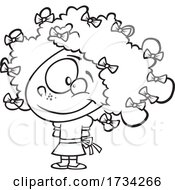Poster, Art Print Of Clipart Outline Cartoon Girl With Bows In Her Curly Hair