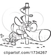 Poster, Art Print Of Clipart Outline Cartoon Energetic Dog Orbiting Around A Post