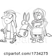 Clipart Lineart Cartoon Joseph And Mary With A Donkey