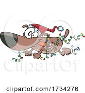 Clipart Cartoon Christmas Dog Running With Lights