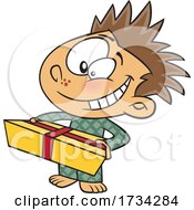 Poster, Art Print Of Clipart Cartoon Boy Holding A Gift On Christmas Morning