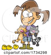 Clipart Cartoon Girl With Chicks And Cats
