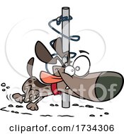 Poster, Art Print Of Clipart Cartoon Energetic Dog Orbiting Around A Post