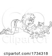 Outline Woman Talking To A Kitty Cat After Spilling Milk