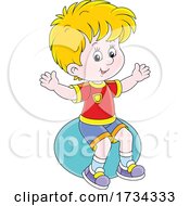 Poster, Art Print Of Little Boy Sitting On An Exercise Ball