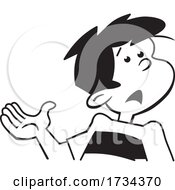 Poster, Art Print Of Cartoon Black And White Boy Gesturing And Explaining