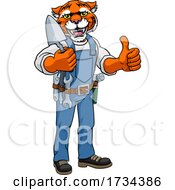 Tiger Bricklayer Builder Holding Trowel Tool
