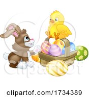 Poster, Art Print Of Easter Bunny Rabbit With A Basket And Chick