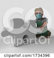 3d Shop Keeper Wearing A Mask On A Shaded White Background