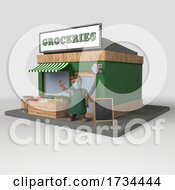 3d Shop Keeper Wearing A Mask On A Shaded White Background